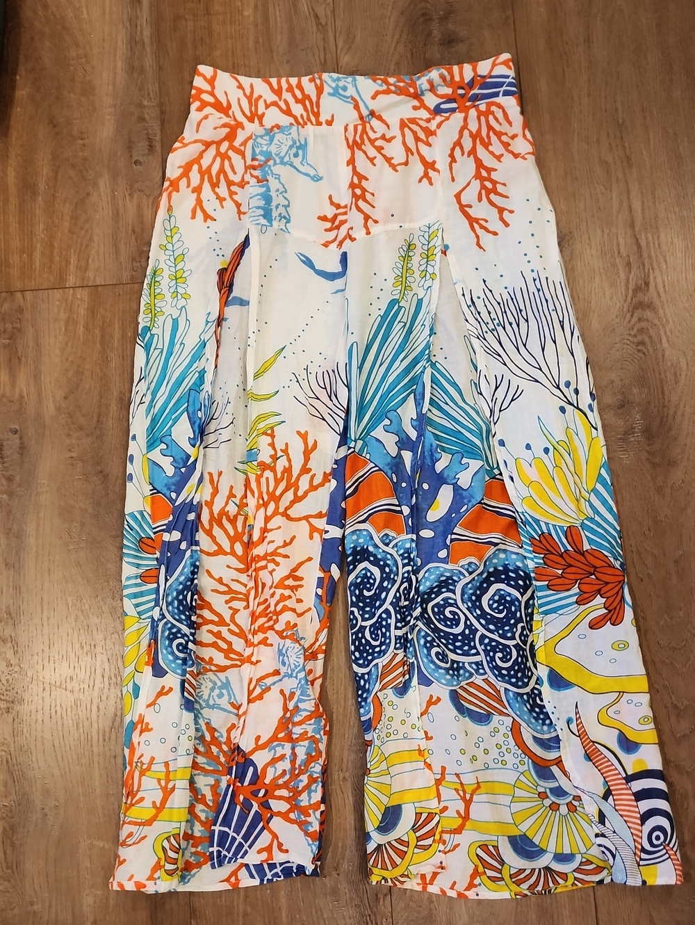 Azucar by JMP Wide Split Leg Swim Cover Up Pull On Coral Print size Small